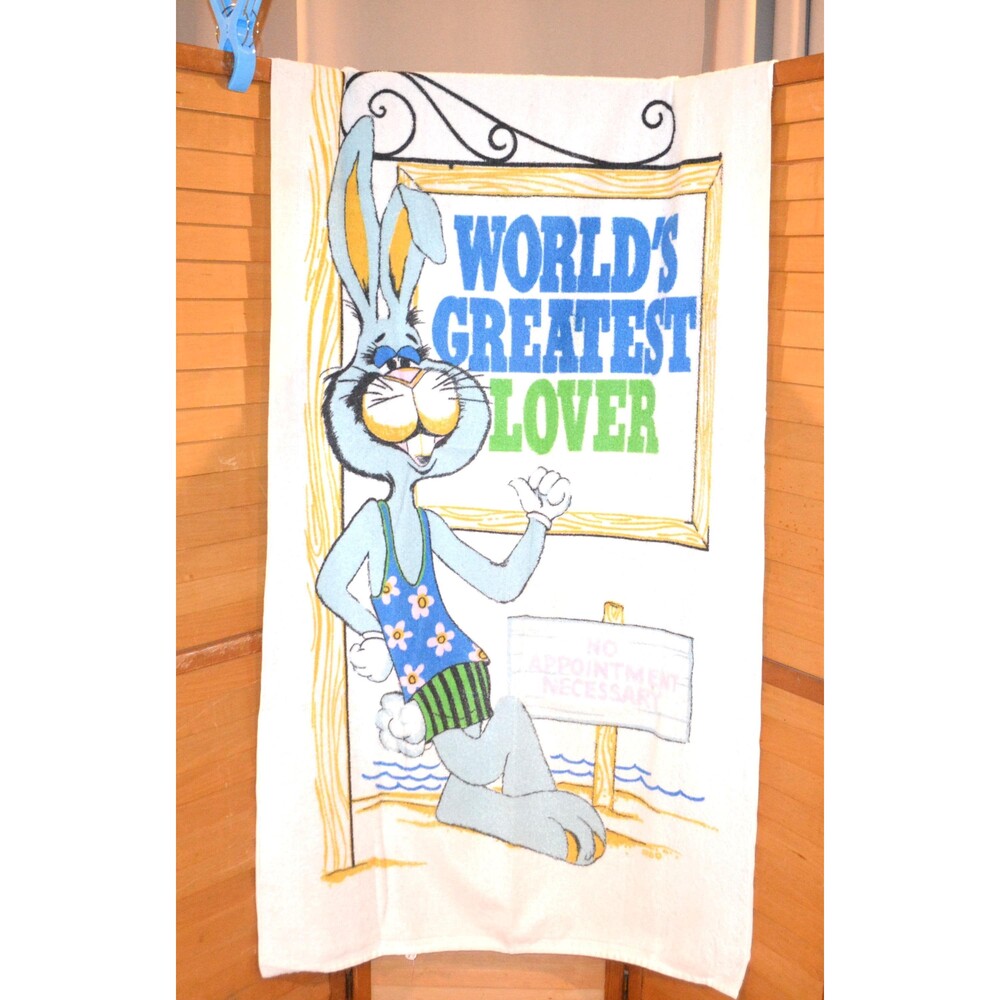 Vintage Beach Towel Bunny Blue Worlds Greatest Lover